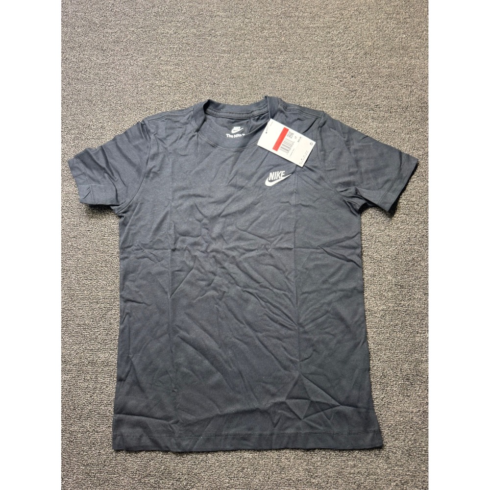 Nike T-Shirt Kids L FZ5177-010 Black Embroidered Logo NEW